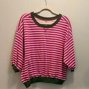 Pilcro Pink and White Knit with Green Trim